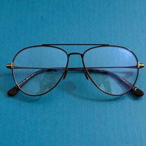 Tom Ford TF5800-B 001 Eyeglasses Shiny Black/Blue Block Full Rim Pilot 56-15-145